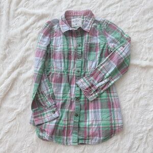 L.O.G.G. Pink/Green Plaid Tunic Dress Sz 7/8 Super Chic!  Button Up. CG